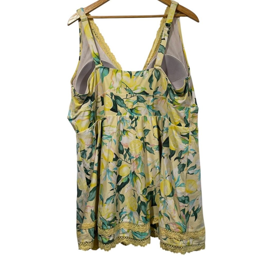 Torrid Wireless Swim Dress Yellow Lemon Print Sz 4X Padded Cups Adjustable Strap - Picture 7 of 9